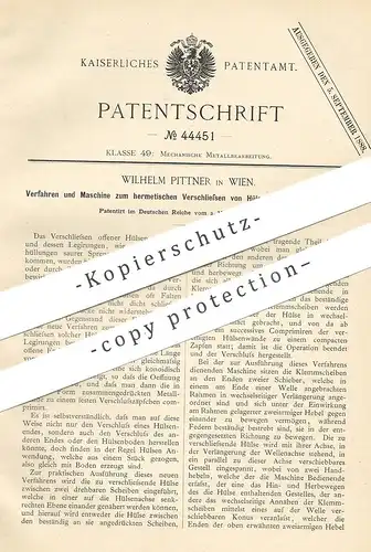 original Patent - Wilhelm Pittner , Wien , Österreich 1887 , hermetisches Verschließen von Metall - Hülse | Sprengstoff