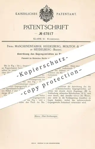 original Patent - Maschinenfabrik Heidelberg , Molitor & Cie , Heidelberg  1892 , Pappschere | Schere für Pappe | Papier