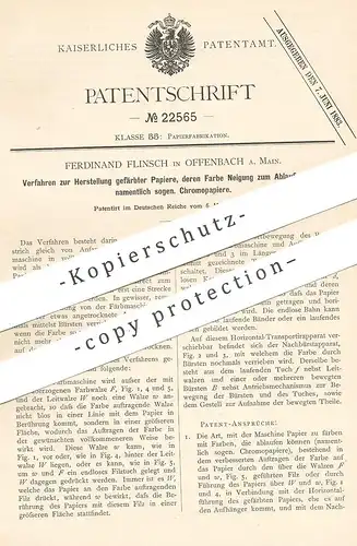 original Patent - Ferdinand Flinsch , Offenbach / Main , 1882 , Herst. v. gefärbtem Papier | Chromopapier | Papierfabrik