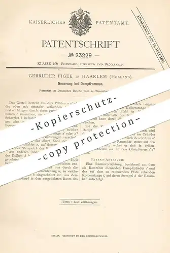 original Patent - Gebrüder Figée , Haarlem , Holland , 1882 , Dampframme | Dampframmen | Ramme , Pfahl , Straßenbau !!!