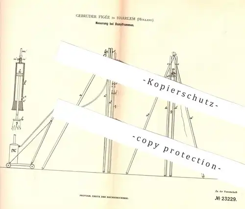 original Patent - Gebrüder Figée , Haarlem , Holland , 1882 , Dampframme | Dampframmen | Ramme , Pfahl , Straßenbau !!!
