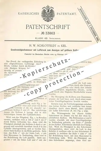 original Patent - H. W. Schlotfeldt , Kiel , 1885 , Geschwindigkeitsmesser mit Luftdruck | Tachometer | Zentrifuge !!!