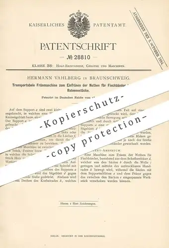 original Patent - Hermann Vahlberg , Braunschweig , 1884 , Fräsmaschine | Fräse , Fräsen , Kreissäge , Säge | Holz !!!