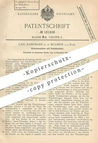 original Patent - Carl Kampmann , Mülheim / Ruhr , 1905 , Waschmaschine mit Pendelantrieb | Waschmaschinen | Wäsche !!