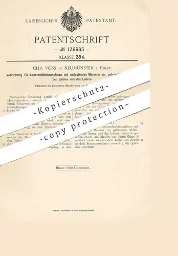 original Patent - Chr. Voss , Neumünster , 1901 , Lederschlichtmaschine | Leder | Gerber , Gerberei | Walze , Walzen