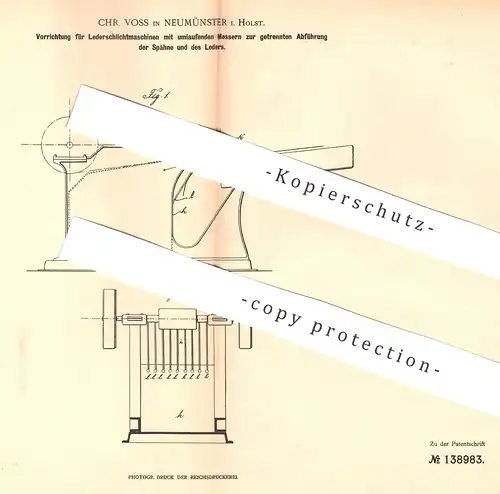 original Patent - Chr. Voss , Neumünster , 1901 , Lederschlichtmaschine | Leder | Gerber , Gerberei | Walze , Walzen