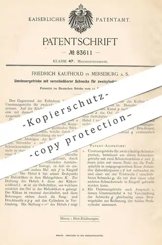 original Patent - Friedrich Kaufhold , Merseburg 1895 , Umsteuergetriebe für Schmierpresse | Getriebe | Presse , Pressen