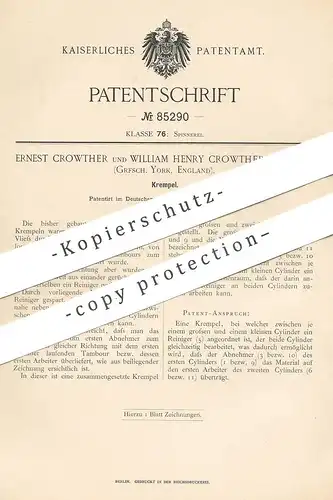 original Patent - Ernest & William Henry Crowther , Pudsey , York , England , 1895 , Krempel | Spinnmaschine , Spinnrad
