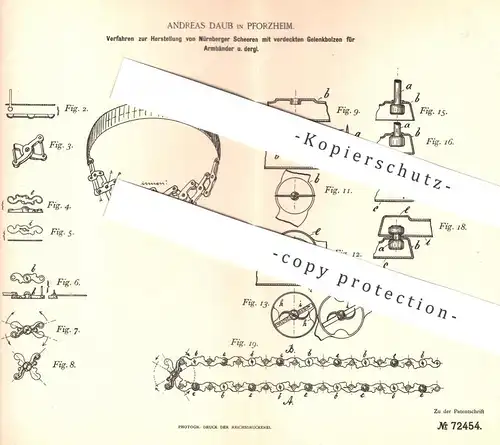 original Patent - Andreas Daub , Pforzheim , 1893 , Nürnberger Scheren für Armband , Schmuck , Kette , Ketten !!!