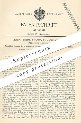 original Patent - Joseph Thomas Nicholls , Clerkenwell , Middlesex , England , 1889 , Feststellen von Türen , Fenster !!
