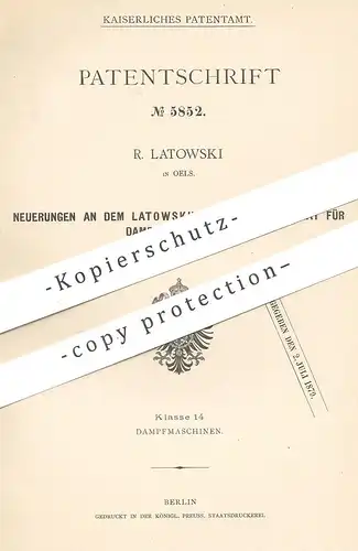 original Patent - R. Latowski , Oels , 1878 , Schmierapparat für Dampfzylinder | Dampfmaschine , Dampfmaschinen !!!