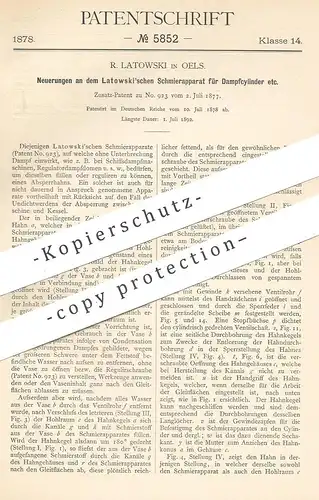 original Patent - R. Latowski , Oels , 1878 , Schmierapparat für Dampfzylinder | Dampfmaschine , Dampfmaschinen !!!