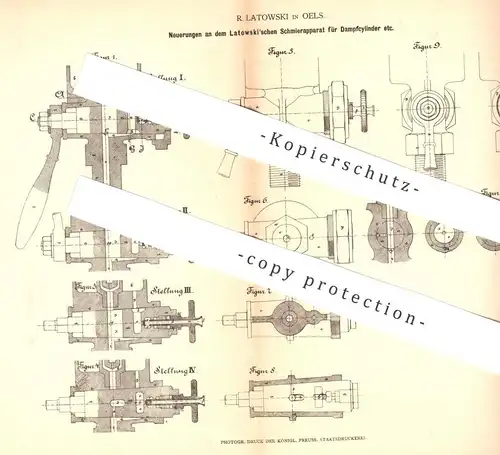 original Patent - R. Latowski , Oels , 1878 , Schmierapparat für Dampfzylinder | Dampfmaschine , Dampfmaschinen !!!