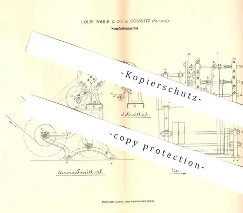 original Patent - Louis Pohle & Co. Gössnitz / Sachsen , 1880 , Knopfpoliermaschine | Knopf - Poliermaschine | Knöpfe !!