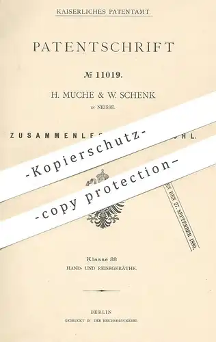original Patent - H. Muche & W. Schenk , Neisse , 1880 , Zusammenlegbarer Stuhl | Stühle , Hocker , Schemel , Tischler