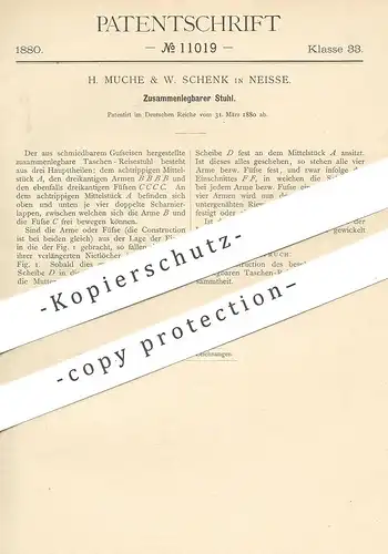 original Patent - H. Muche & W. Schenk , Neisse , 1880 , Zusammenlegbarer Stuhl | Stühle , Hocker , Schemel , Tischler