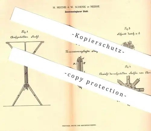 original Patent - H. Muche & W. Schenk , Neisse , 1880 , Zusammenlegbarer Stuhl | Stühle , Hocker , Schemel , Tischler