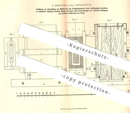 original Patent - C. Wernicke , Stadt Königshütte , 1880 , Muffeln für den Zinkhüttenbetrieb | Ton , Zink , Gestein !!!