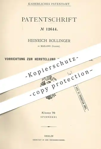 original Patent - Heinrich Bollinger , Mailand , Italien , 1880 , Herst. von Asbest - Dichtungsring | Dichtung !!