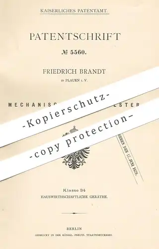 original Patent - Friedrich Brandt , Plauen i. V. , 1878 , Mechanisches Kopfpolster | Bett , Krankenbett , Kopfkissen !