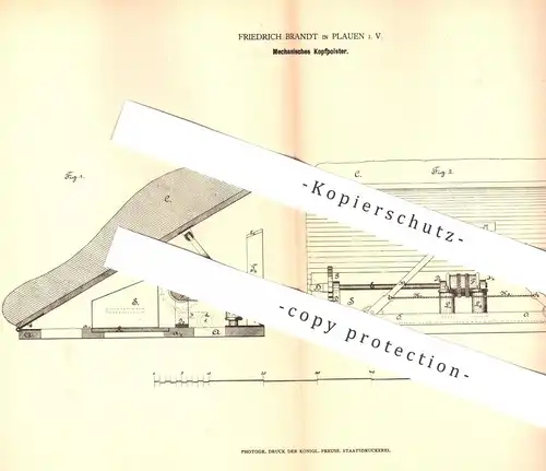 original Patent - Friedrich Brandt , Plauen i. V. , 1878 , Mechanisches Kopfpolster | Bett , Krankenbett , Kopfkissen !