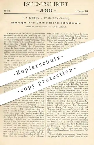 original Patent - E. A. Bourry , St. Gallen , Schweiz , 1878 ,  Röhrenkessel | Dampfkessel , Kessel , Wasserkessel !!!