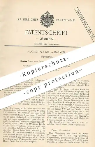 original Patent - August Wickel , Barmen , 1894 , Ellipsenzirkel | Ellipsen - Zirkel  | Ellipse , Geometrie , Mathematik
