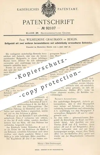 original Patent - Wilhelmine Graumann , Berlin , 1896 , Bettgestell | Bett , Betten , Doppelbett , Chaiselongue