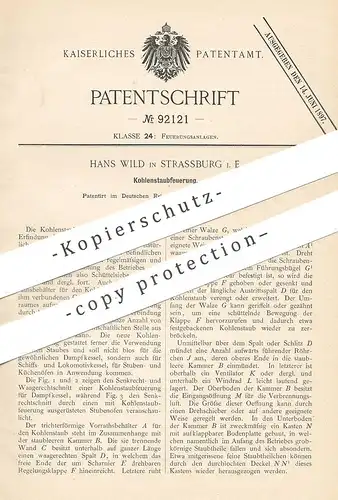 original Patent - Hans Wild , Strassburg / Elsass , 1895 , Kohlenstaubfeuerung | Feuerung | Heizung , Ofen , Schornstein