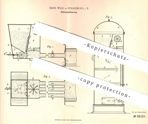 original Patent - Hans Wild , Strassburg / Elsass , 1895 , Kohlenstaubfeuerung | Feuerung | Heizung , Ofen , Schornstein