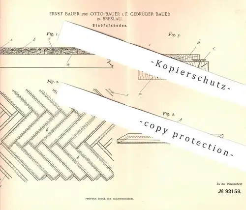 original Patent - Ernst Bauer , Otto Bauer , Breslau  1896 , Stabfußboden | Holz - Fußboden | Parkett , Tischler , Boden