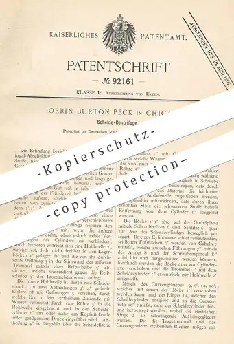 original Patent - Orrin Burton Peck , Chicago , USA , 1895 , Scheide - Zentrifuge | Erz , Erze | Zentrifugen !!