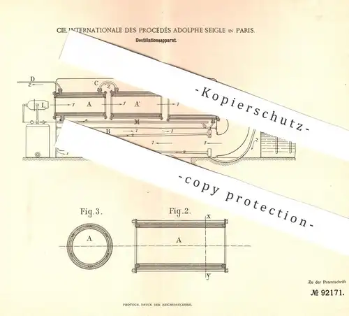 original Patent - Cie. Internationale des Procédés Adolphe Seigle , Paris , Frankreich , 1895 , Destillation | Brenner