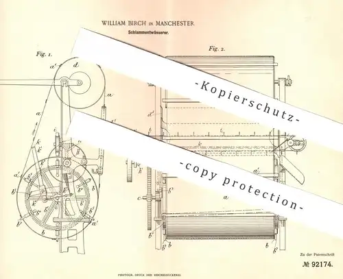 original Patent - William Birch , Manchester , England , 1896 , Schlammentwässerer | Schlamm - Entwässerung | Filter !!!