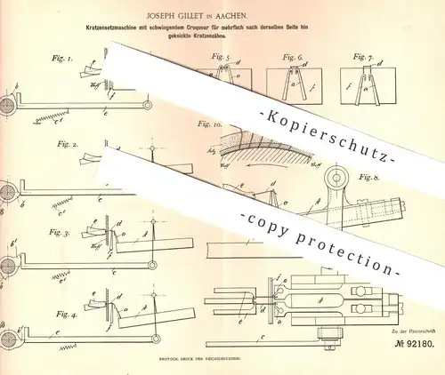 original Patent - Joseph Gillet , Aachen , 1896 , Kratzensetzmaschine | Setzmaschine , Metall , Croqueur !!!