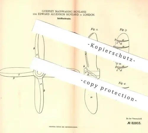original Patent - Godfrey Mainwaring Hoyland , Edward Algernon Hoyland , London 1895 | Schiffsschraube | Schiff  Schiffe