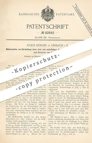 original Patent - Julius Köhler , Limbach , 1894 , Nähmaschine | Nähmaschinen | Ziernaht | Schneider , Schneiderei !!!