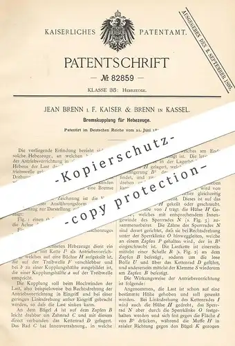 original Patent - Jean Brenn | Kaiser & Brenn , Kassel , 1894 , Bremskupplung für Hebezeug | Bremse , Kupplung , Seilzug