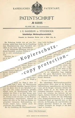 original Patent - J. E. Sandelin , Stockhom , Schweden , 1895 , Weichenspitzenverschluss | Eisenbahn - Weichen | Bahn !