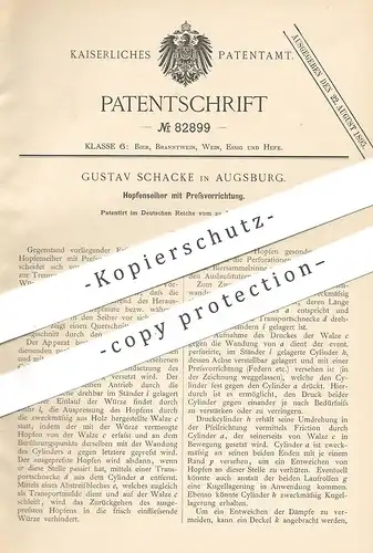 original Patent - Gustav Schacke , Augsburg 1894 , Hopfenseiher mit Pressvorrichtung | Hopfen , Bier , Presse , Brauerei