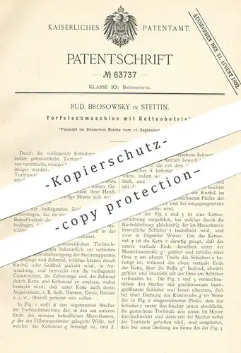 original Patent - Rud. Brosowsky , Stettin , 1890 , Torfstechmaschine mit Kettenbetrieb | Torf | Brennstoff | Torfmoor
