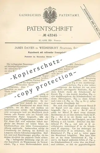 original Patent - James Davies , Wednesbury , Stafford , England , 1887 , Kapselwerk mit Kreuzgelenkkurbel | Pumpe !!!