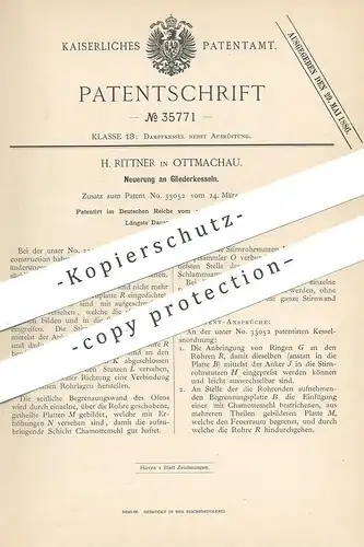 original Patent - H. Rittner , Ottmachau , 1885 , Gliederkessel | Dampfkessel | Kessel | Dampfmaschine !!!