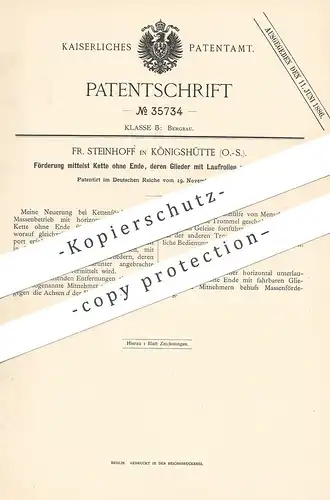 original Patent - Fr. Steinhoff , Königshütte / Schlesien , 1885 , Förderung mittels Kette | Bergbau , Bergwerk !!!