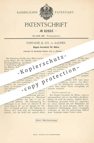 original Patent - Fontaine & Co. , Aachen , 1895 , Verschluss für Hahn , Wasserhahn | Ventil , Klempner | Dampfhahn !!!