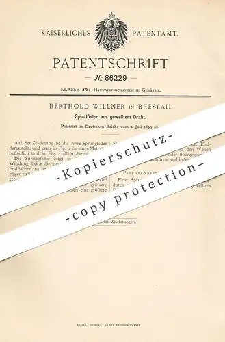 original Patent - Berthold Willner , Breslau , 1895 , Spiralfeder aus gewelltem Draht | Drahtfeder , Feder | Matratze