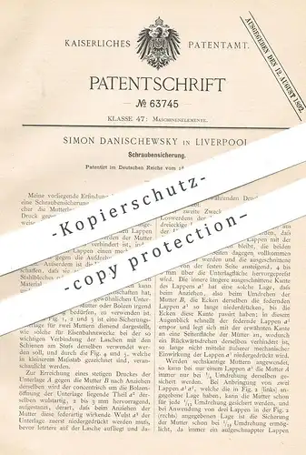 original Patent - Simon Danischewsky , Liverpool , England  1891 , Schraubensicherung | Schraube , Schrauben , Schlosser