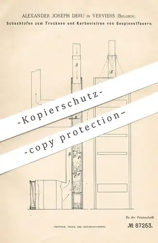 original Patent - Alexander Joseph Deru , Verviers , Belgien , 1895 , Schachtofen | Ofen | Gespinnstfasern , Fasern