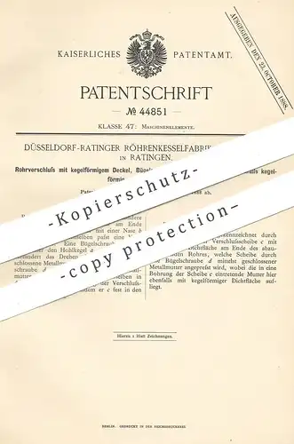 original Patent - Düsseldorf Ratinger Röhrenkesselfabrik Dürr & Co. , Ratingen , 1888 , Rohrverschluss | Kessel !!!