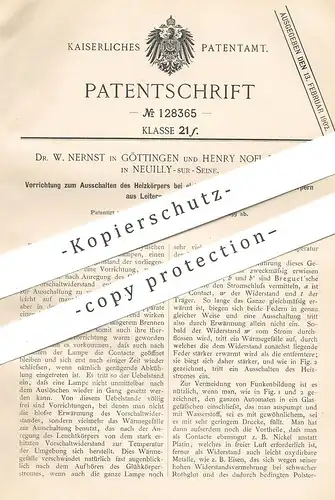 original Patent - Dr. W. Nernst , Göttingen , Henry Noel Potter , Neuilly Sur Seine , 1899 , Heizkörper bei Glühlampe !!